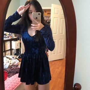 LA Hearts Navy Long Sleeve Velvet Romper